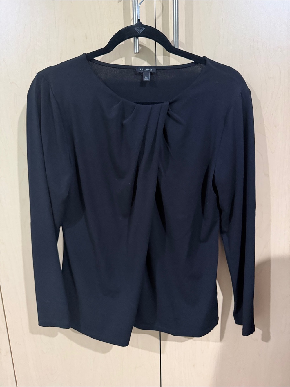 Talbots Black Long-Sleeve Pleated Front Top